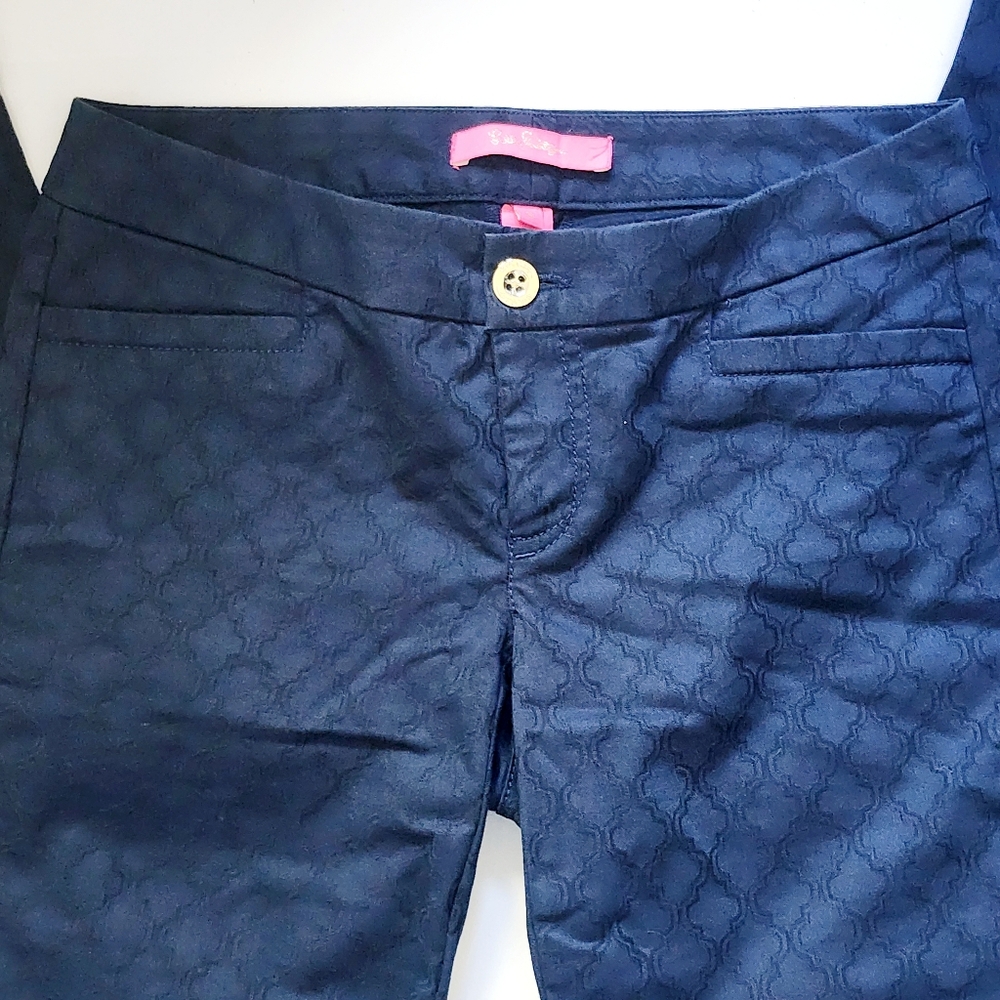 Lily Pulitzer Navy Blue Patterned Skinny Pants Sz 0 - Picture 9 of 12